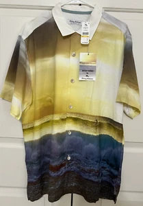 Camicia uomo Tommy Bahama taglia M blu oro manica corta con bottoni 128€ nuova con etichetta - Foto 1 di 8