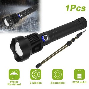 30000LM Tactical Military LED Flashlight Torch Zoomable USB Rechargeable 3200mAh