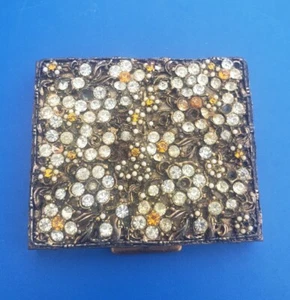 Vintage Gold Tone Compact Decorative Hand Mirror with Rhinestones - Picture 1 of 5