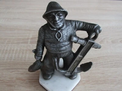 Bronze Seemann Fischer Anker Fisch Figur ZERO O.W.G. Signiert TOP! ca. 13 cm - Bild 1 von 4