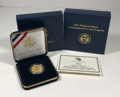 2011 Medal of Honor. $5 Gold. Uncirculated. w/OGP. Perfect. .2457 AGW. - Image 1 of 4