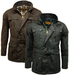Game Continental Mens Tartan Lined Unpadded Biker Wax Jacket - Picture 1 of 14