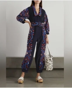 Funky embroidered Farm Rio corduroy jumpsuit XS 8 - Picture 1 of 24