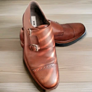 Joseph Abboud Glenn Leather Dress Shoes Double Monk Strap Size 8.5 Chestnut Brwn - Picture 1 of 19