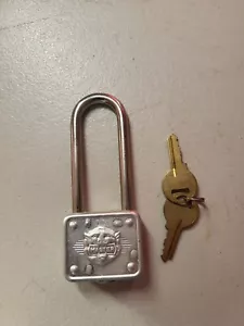 Vintage MASTER LOCK Padlock Lion Face Long Shackle 77 Works Original Keys - Picture 1 of 5