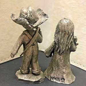 Hudson Pewter Girl with Doll Boy Fisherman Walli O (Ortman) VTG Over 4" - Picture 1 of 2