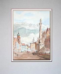 c1950 Innsbruck Tirol Jos. Ritter Signiertes Original-Aquarell - Bild 1 von 1