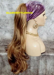 GOLDEN BROWN MIX PONYTAIL LONG WAVY HAIR PIECE EXTENSION DRAWSTRING #F18.22 NWT - Picture 1 of 5