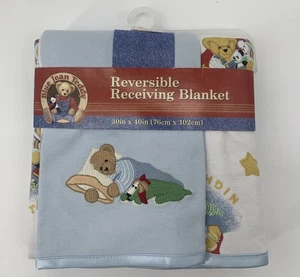 VNTG Blue Jean Teddy  Bear Reversible Receiving Blanket Bear Lovey  30X40 - Picture 1 of 6