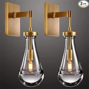 2 Pack LED Modern Wall Sconce Light Black Gold Raindrop Clear Glass Wall Light - Picture 1 of 13