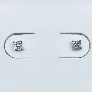 0.09 Ct 10k White Gold Round Cut Diamond Cluster Square Screw Back Stud Earrings - Picture 1 of 4