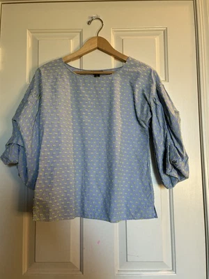 Camisa halógena para mujer azul claro lavado cambray con detalles amarillos talla XS Foto 1 de 4