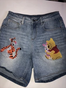 Pantaloncini jeans vintage Disney Winnie Pooh Tigro denim jeans ricamo 26" US 2-4 donna - Foto 1 di 24