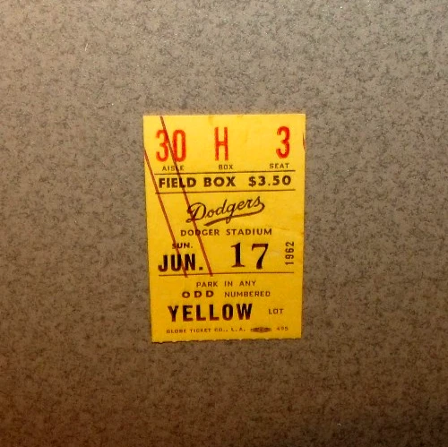 Los Angeles Dodgers Baseball 1962 Vintage Sports Ticket Stubs for