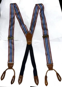 COLE-HAAN Woven Striped Ribbon Button Suspenders / Braces with leather tabs - Picture 1 of 4