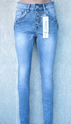 JEWELLY Damen High Waist Stretch Jeans Denim  Hellblau Knopfleiste JW9109 - Bild 1 von 4