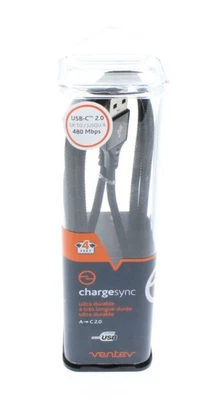 Ventev Braided USB-A to USB-C Cable 1.2 Meter 3.9 feet Black NEW - Image 1 of 4