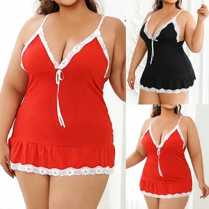 UK Women Plus Size Lace Sexy Lingerie Babydoll Chemise Nightdress Sleepwear Robe - Picture 1 of 16