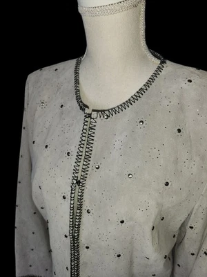 Chaqueta de Gamuza Boho Vintage M Mediana Pamela McCoy Gamuza Cuero Tachonado Ojales  Foto 1 de 4