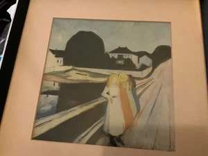 Impresión de arte de pared grande enmarcada de Edvard Munch las niñas en el puente 13”x13”. - Imagen 1 de 2