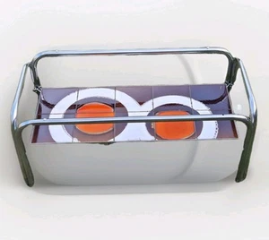 04L9 ANCIENNE TABLE VINTAGE 1970 METAL CHROME CERAMIQUE ORANGE SPACE AGE ITALIE - Picture 1 of 7