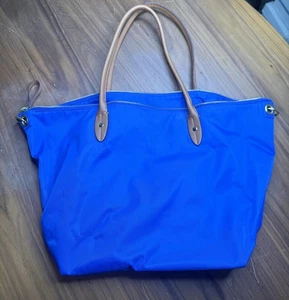 Lands End Nylon Tasche blau Edgewater Ledergriffe verstaubar - Bild 1 von 13