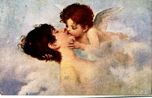Artist Signed Vintage Postcard - Angel Kissing - Italy (12) - Picture 1 of 2