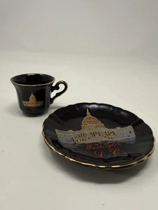 Washington DC VTG Miniature Black Tea Coffee Cup & Saucer Capitol Scene - Picture 1 of 11