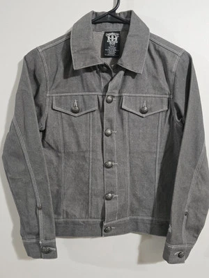 Винтажный Pelle Pelle серый джинсовой ткани куртка кожаная нашивка выбитые кнопки молодежи 10/12 - Изображение 1 из 4
