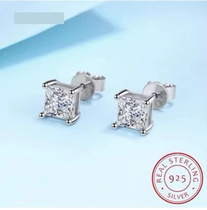 2CTTW Princess Cut Lab Created diamond Stud Earrings 925 Sterling Silver - Picture 1 of 5