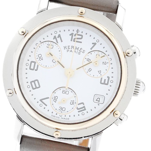 HERMÈS Orologio HERMES Clipper chrono CL1.320 data quadrante bianco quarzo donna_892379