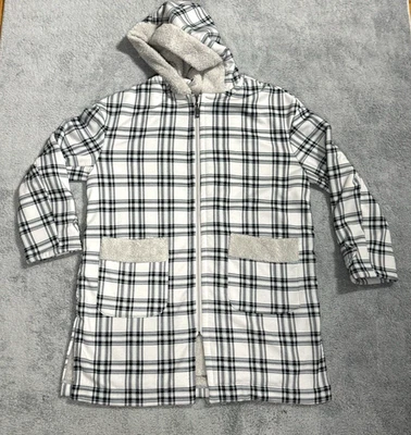 Badgley Mischka XL Mujer Chaqueta Tejida con Capucha Sherpa Forrada Azul Bata a Cuadros Foto 1 de 4