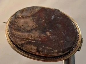 Antiker vergoldeter Blutachat transluzenter Anhänger Pin um 1900 - Bild 1 von 8