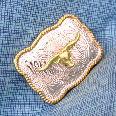 Western Longhorn Dress Belt Buckle Cowboy Cowgirl Scroll Rope Vtg        .GMP006 - Image 1 of 4