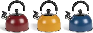 2ltr STAINLESS STEEL WHISTLING KETTLE camping caravan camp red blue green Brew - Picture 1 of 1