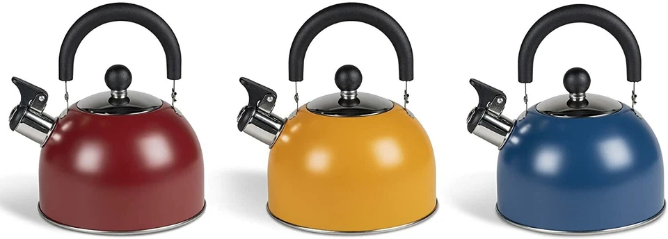 2ltr STAINLESS STEEL WHISTLING KETTLE camping caravan camp red blue green Brew - Image 1 of 1