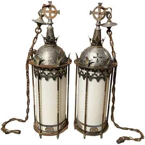 Pair of Gothic Style Electrified Round Hanging Lanterns - Picture 1 of 15