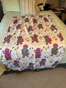 VTG 1992 Barney The Dinosaur Curtain Panel Lyons Group 36”x 63” Bright Color - Picture 1 of 10