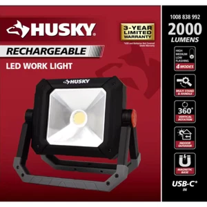 Husky Rechargeable LED Work Light 2000 Lumens Magnet Base Indoor and Outdoor Use - Picture 1 of 12