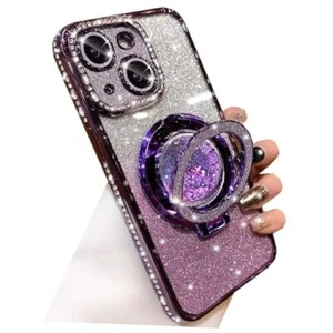 Glitter Kickstand Case for iPhone 15 Plus, Luxury Bling Sparkly Diamond Purple - Picture 1 of 7