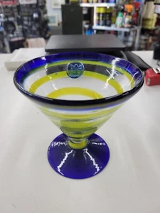 Kosta Boda Martini Cocktail Glass Royal Caribbean Yellow Blue Swirl Handblown - Picture 1 of 9