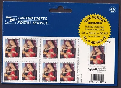 Scott #3355a 33¢ Madonna & Child (Vivarini) Booklet of 20 Stamps - Sealed Blue - Image 1 of 3