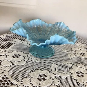 Jefferson Glass Co. BLAU OPALISIEREND 9" Fußschale Eis am Stiel Stockmuster - Bild 1 von 6