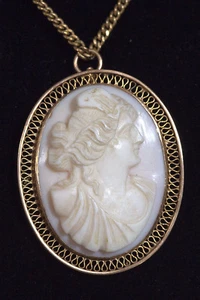 VINTAGE 10K GELBGOLD/ROSA MUSCHEL MUSCHEL KAMEE BROSCHE ANSTECKNADEL/ANHÄNGER - Bild 1 von 3