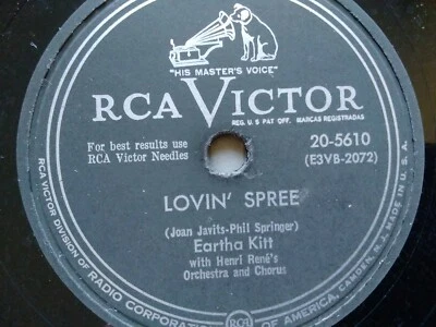 Eartha Kitt 78rpm Single 10-inch RCA Victor Records #20-5610 Lovin' Spree  - Image 1 of 4