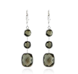14K White Gold Dangle Earrings With Smoky Topaz - Picture 1 of 3