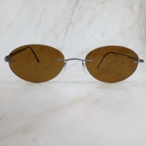 Silhouette Sunglasses Frame Women's Gunmetal Gray with Brown Lens Rimless Oval - Picture 1 of 7