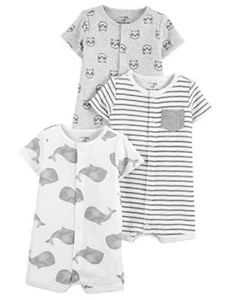 unisex-baby 3-pack Snap-up Rompers Newborn Panda/Stripe/Whales - Picture 1 of 7