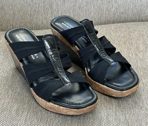 DONALD J. PLINER schwarze Slipper Korkkeilabsatz Riemen Sandalen Slides Absätze Größe 7 - Bild 1 von 7