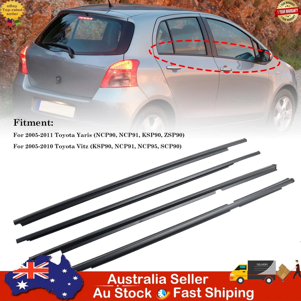 4pcs Outer Door Glass Weatherstrip Moulding For Toyota Yaris Vitz 2005-2010 - image 1 of 4